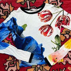 Alice + Olivia White Floral Long Sleeve Top